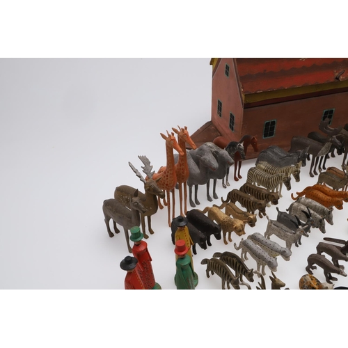 629 - RARE 19THC GERMAN NOAH'S ARK & LARGE QTY OF ANIMALS & FIGURES. A 19thc Noah's Ark, made in pine with... 