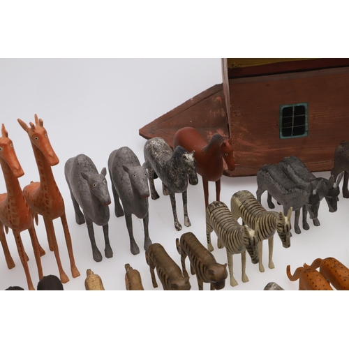 629 - RARE 19THC GERMAN NOAH'S ARK & LARGE QTY OF ANIMALS & FIGURES. A 19thc Noah's Ark, made in pine with... 