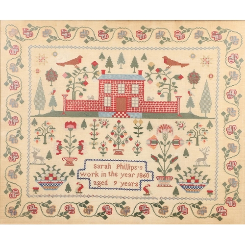 633 - LARGE VICTORIAN SAMPLER - SARAH PHILLIPS, 1860. A large sampler, 'Sarah Phillips's work in the year ... 