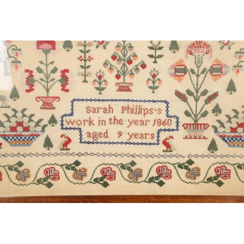 633 - LARGE VICTORIAN SAMPLER - SARAH PHILLIPS, 1860. A large sampler, 'Sarah Phillips's work in the year ... 