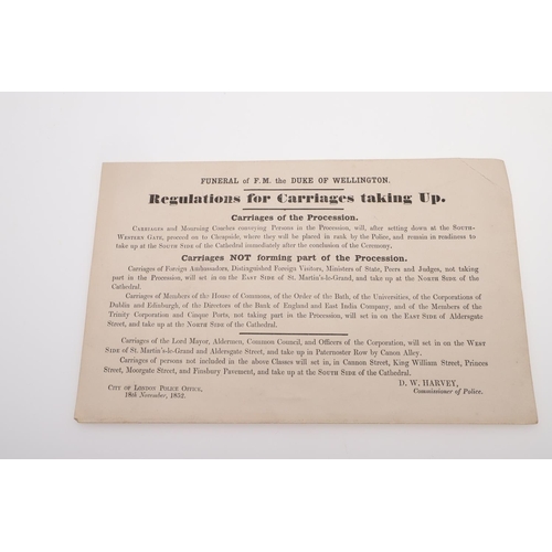 639 - DUKE OF WELLINGTON - FUNERAL TICKET 1852 & REGULATIONS FOR CARRIAGES. A ticket for the Funeral of th... 