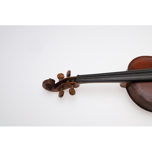 643 - ANTIQUE VIOLIN & CASE. The violin with a one piece back and carved scroll, tuning pegs possibly made... 