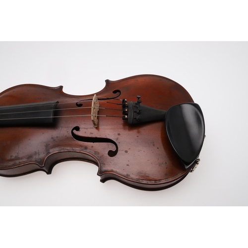 643 - ANTIQUE VIOLIN & CASE. The violin with a one piece back and carved scroll, tuning pegs possibly made... 