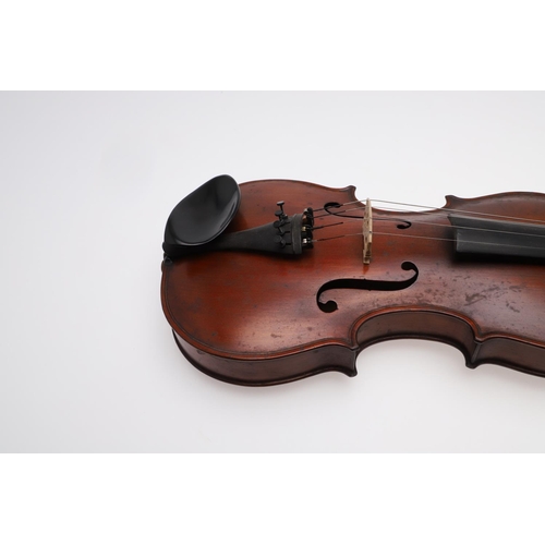 643 - ANTIQUE VIOLIN & CASE. The violin with a one piece back and carved scroll, tuning pegs possibly made... 