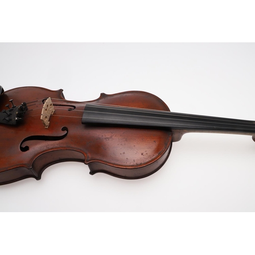 643 - ANTIQUE VIOLIN & CASE. The violin with a one piece back and carved scroll, tuning pegs possibly made... 