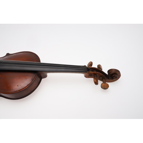 643 - ANTIQUE VIOLIN & CASE. The violin with a one piece back and carved scroll, tuning pegs possibly made... 