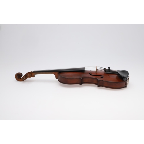 643 - ANTIQUE VIOLIN & CASE. The violin with a one piece back and carved scroll, tuning pegs possibly made... 