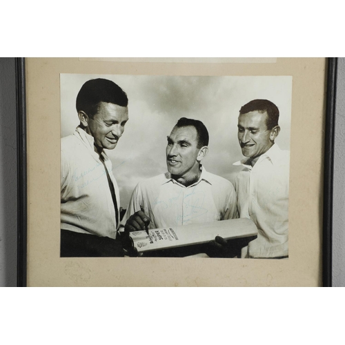 652 - CRICKET AUTOGRAPHS - CAVALIERS TOUR OF SOUTH AFRICA 1963, & SIGNED CRICKET BAT. A framed photograph ... 