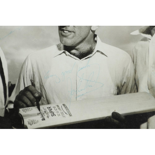 652 - CRICKET AUTOGRAPHS - CAVALIERS TOUR OF SOUTH AFRICA 1963, & SIGNED CRICKET BAT. A framed photograph ... 