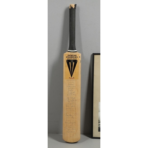 652 - CRICKET AUTOGRAPHS - CAVALIERS TOUR OF SOUTH AFRICA 1963, & SIGNED CRICKET BAT. A framed photograph ... 