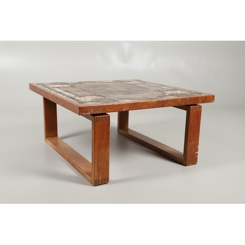 659 - OX-ART DANISH TRIOH MID CENTURY TILED COFFEE TABLE. A teak coffee table of square shape, the top set... 