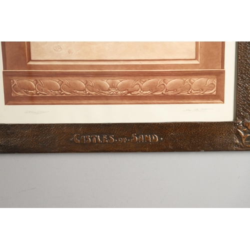 673 - LARGE ARTS & CRAFTS COPPER PICTURE FRAME & PRINT AFTER WILLIAM HENRY MARGETSON 'CASTLES OF SAND'. A ... 