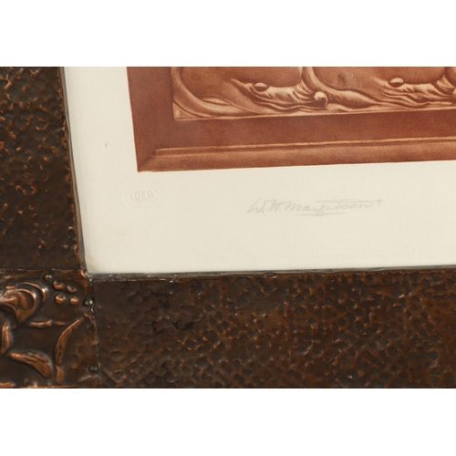 673 - LARGE ARTS & CRAFTS COPPER PICTURE FRAME & PRINT AFTER WILLIAM HENRY MARGETSON 'CASTLES OF SAND'. A ... 