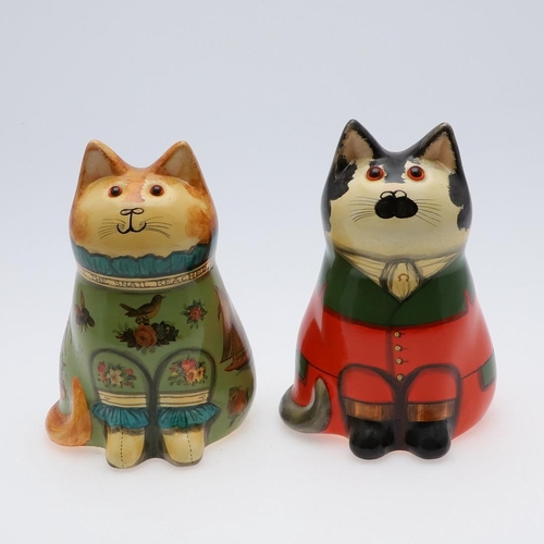 675 - JOAN & DAVID DE BETHEL - RYE POTTERY CATS. Including a hand painted Cat with hunting jacket, from 19... 