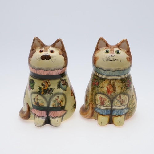 677 - JOAN & DAVID DE BETHEL - RYE POTTERY CATS. Including a Cat from 1997, No 6020, with decoupage decora... 