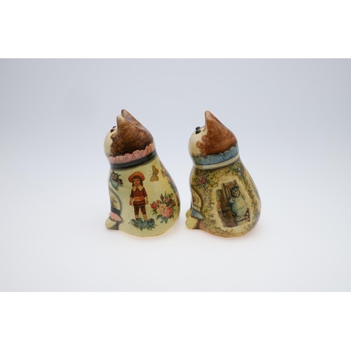 677 - JOAN & DAVID DE BETHEL - RYE POTTERY CATS. Including a Cat from 1997, No 6020, with decoupage decora... 