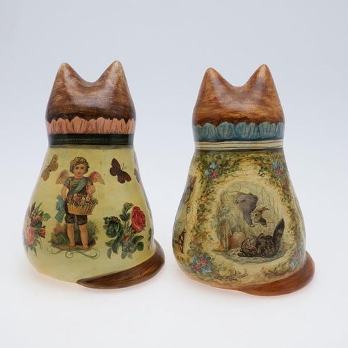 677 - JOAN & DAVID DE BETHEL - RYE POTTERY CATS. Including a Cat from 1997, No 6020, with decoupage decora... 