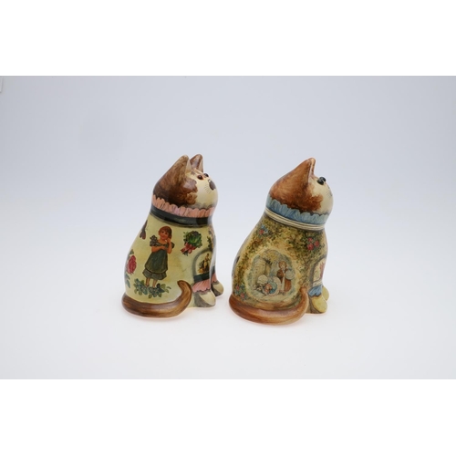 677 - JOAN & DAVID DE BETHEL - RYE POTTERY CATS. Including a Cat from 1997, No 6020, with decoupage decora... 