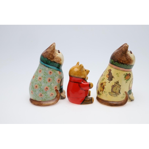 680 - JOAN & DAVID DE BETHEL - RYE POTTERY CATS & TEDDY BEAR. Including a Cat from 1998, No 7113, the deco... 