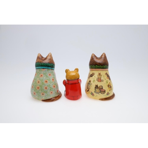 680 - JOAN & DAVID DE BETHEL - RYE POTTERY CATS & TEDDY BEAR. Including a Cat from 1998, No 7113, the deco... 