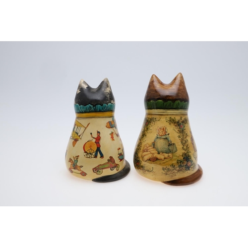 682 - JOHN & DAVID DE BETHEL - RYE POTTERY CATS. Including a Cat from 1989, Model No 2043, with decoupage ... 