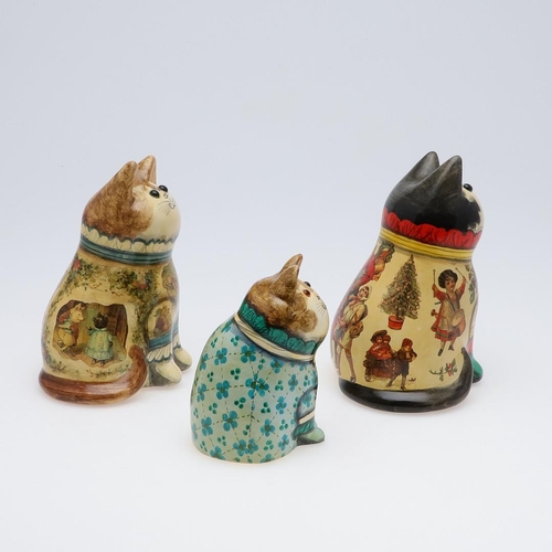 684 - JOAN & DAVID DE BETHEL - RYE POTTERY CATS. Including a Christmas Cat from 1993, Model No 3608, with ... 