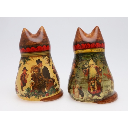 699 - JOAN & DAVID DE BETHEL - RYE POTTERY CATS. Including a Cat from 1998, Model 7214, with decoupage dec... 