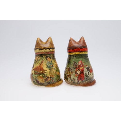 702 - JOAN & DAVID DE BETHEL - RYE POTTERY CATS. Including a Cat from 1996, Model No 5022, with decoupage ... 