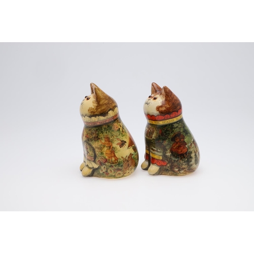 702 - JOAN & DAVID DE BETHEL - RYE POTTERY CATS. Including a Cat from 1996, Model No 5022, with decoupage ... 