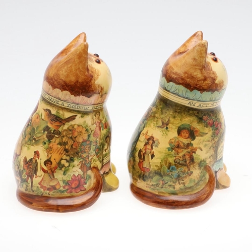 705 - JOAN & DAVID DE BETHEL - RYE POTTERY CATS. Including a Cat from 1996, Model No 5015, with decoupage ... 