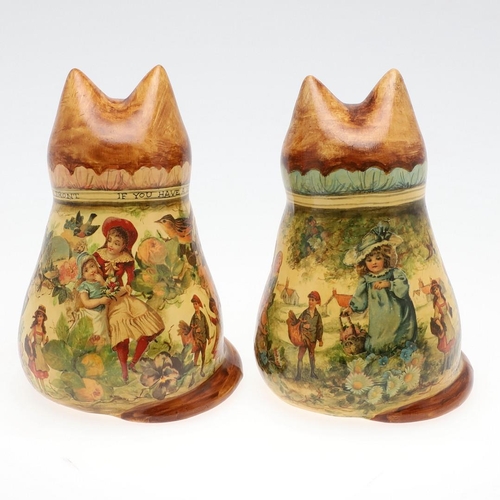 705 - JOAN & DAVID DE BETHEL - RYE POTTERY CATS. Including a Cat from 1996, Model No 5015, with decoupage ... 