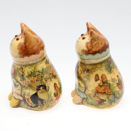 705 - JOAN & DAVID DE BETHEL - RYE POTTERY CATS. Including a Cat from 1996, Model No 5015, with decoupage ... 