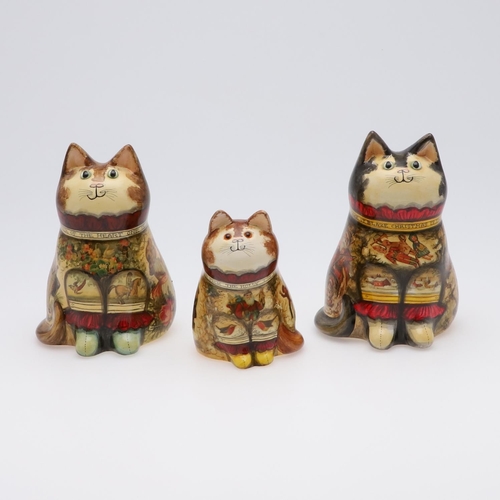 712 - JOAN & DAVID BE BETHEL - RYE POTTERY CATS. Including a Christmas Cat from 1992, Model No 3395, marke... 