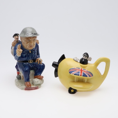 715 - CARLTONWARE AEROPLANE TEAPOT & WINSTON CHURCHILL TOBY JUG BY KEVIN FRANCIS - D DAY. A Carltonware te... 