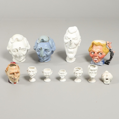 716 - LUCK & FLAW SPITTING IMAGE TEAPOTS & OTHER POLITICAL ITEMS. Including a large blue glazed teapot of ... 