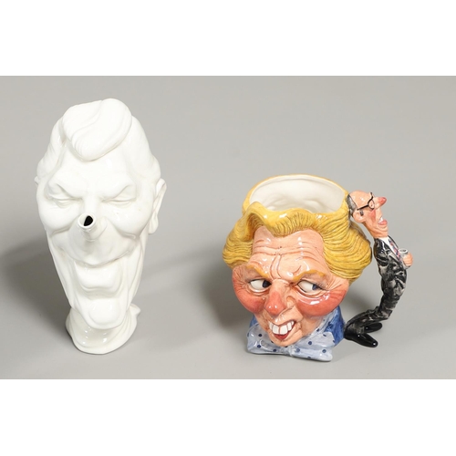 716 - LUCK & FLAW SPITTING IMAGE TEAPOTS & OTHER POLITICAL ITEMS. Including a large blue glazed teapot of ... 