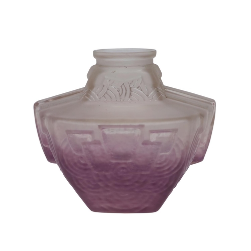 717 - SCHNEIDER FRENCH ART DECO GLASS VASE - ORIGINAL RETAIL LABEL. A frosted and purple tinted glass vase... 