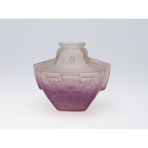 717 - SCHNEIDER FRENCH ART DECO GLASS VASE - ORIGINAL RETAIL LABEL. A frosted and purple tinted glass vase... 