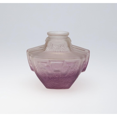 717 - SCHNEIDER FRENCH ART DECO GLASS VASE - ORIGINAL RETAIL LABEL. A frosted and purple tinted glass vase... 