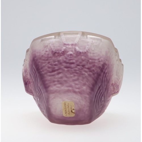 717 - SCHNEIDER FRENCH ART DECO GLASS VASE - ORIGINAL RETAIL LABEL. A frosted and purple tinted glass vase... 