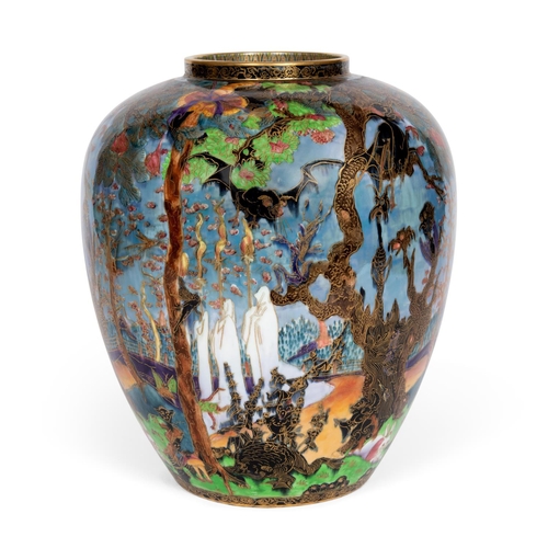 718 - LARGE WEDGWOOD FAIRYLAND LUSTRE JAR - GHOSTLY WOOD. A large porcelain jar designed by Daisy Makeig-J... 