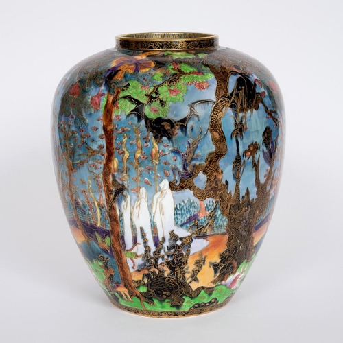 718 - LARGE WEDGWOOD FAIRYLAND LUSTRE JAR - GHOSTLY WOOD. A large porcelain jar designed by Daisy Makeig-J... 