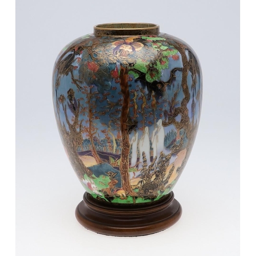 718 - LARGE WEDGWOOD FAIRYLAND LUSTRE JAR - GHOSTLY WOOD. A large porcelain jar designed by Daisy Makeig-J... 