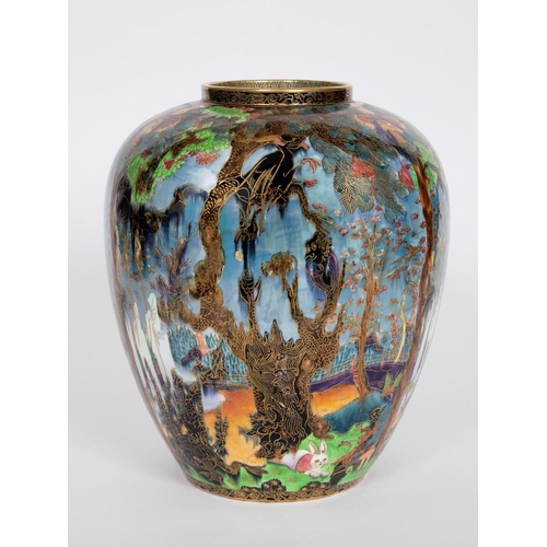 718 - LARGE WEDGWOOD FAIRYLAND LUSTRE JAR - GHOSTLY WOOD. A large porcelain jar designed by Daisy Makeig-J... 