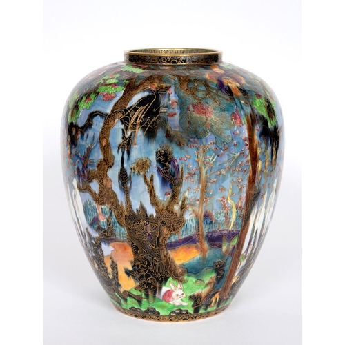 718 - LARGE WEDGWOOD FAIRYLAND LUSTRE JAR - GHOSTLY WOOD. A large porcelain jar designed by Daisy Makeig-J... 