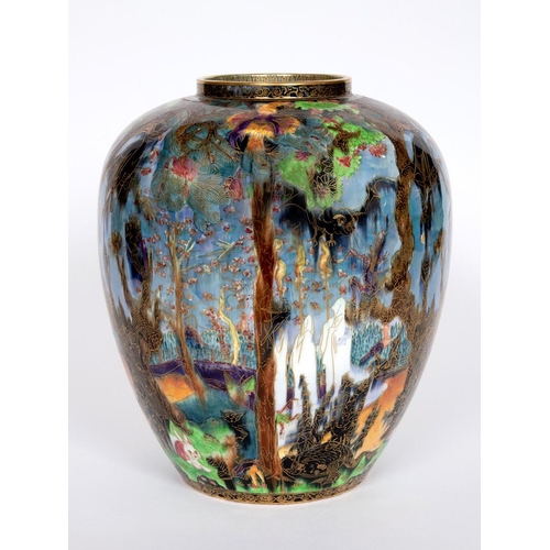 718 - LARGE WEDGWOOD FAIRYLAND LUSTRE JAR - GHOSTLY WOOD. A large porcelain jar designed by Daisy Makeig-J... 