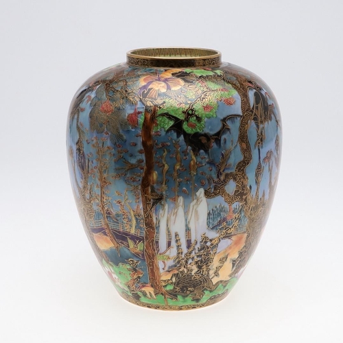 718 - LARGE WEDGWOOD FAIRYLAND LUSTRE JAR - GHOSTLY WOOD. A large porcelain jar designed by Daisy Makeig-J... 