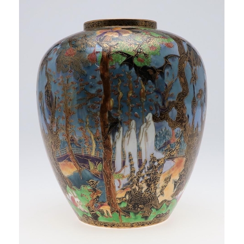 718 - LARGE WEDGWOOD FAIRYLAND LUSTRE JAR - GHOSTLY WOOD. A large porcelain jar designed by Daisy Makeig-J... 