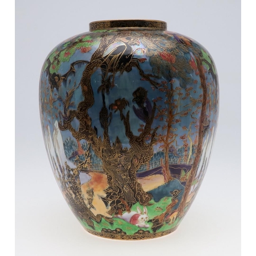 718 - LARGE WEDGWOOD FAIRYLAND LUSTRE JAR - GHOSTLY WOOD. A large porcelain jar designed by Daisy Makeig-J... 