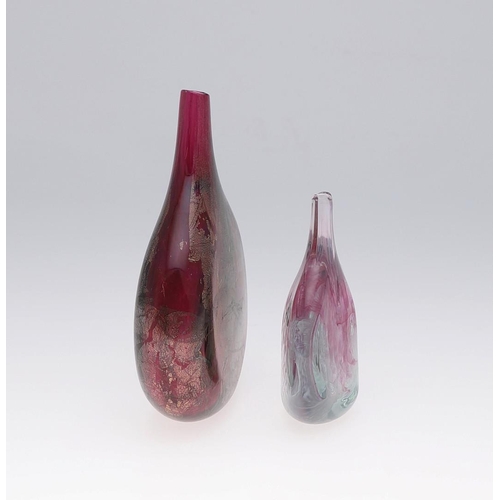 728 - ISLE OF WIGHT GLASS VASE & ANOTHER VASE. A bottle shaped Azurene Lollipop vase, the purple glass wit... 